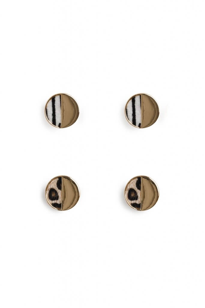 Stitch Fix women’s set of zebra-print and leopard-print stud earrings.