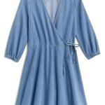 Stitch Fix women’s denim three-quarter sleeve wrap dress.