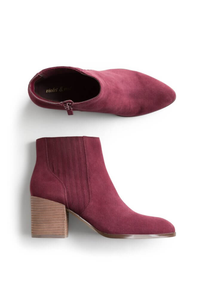 Stitch Fix women’s burgundy suede ankle boots with block heel.