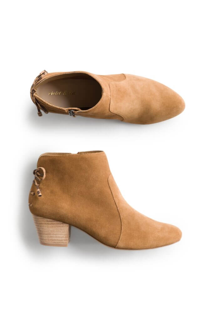 Stitch Fix women’s tan suede ankle booties.