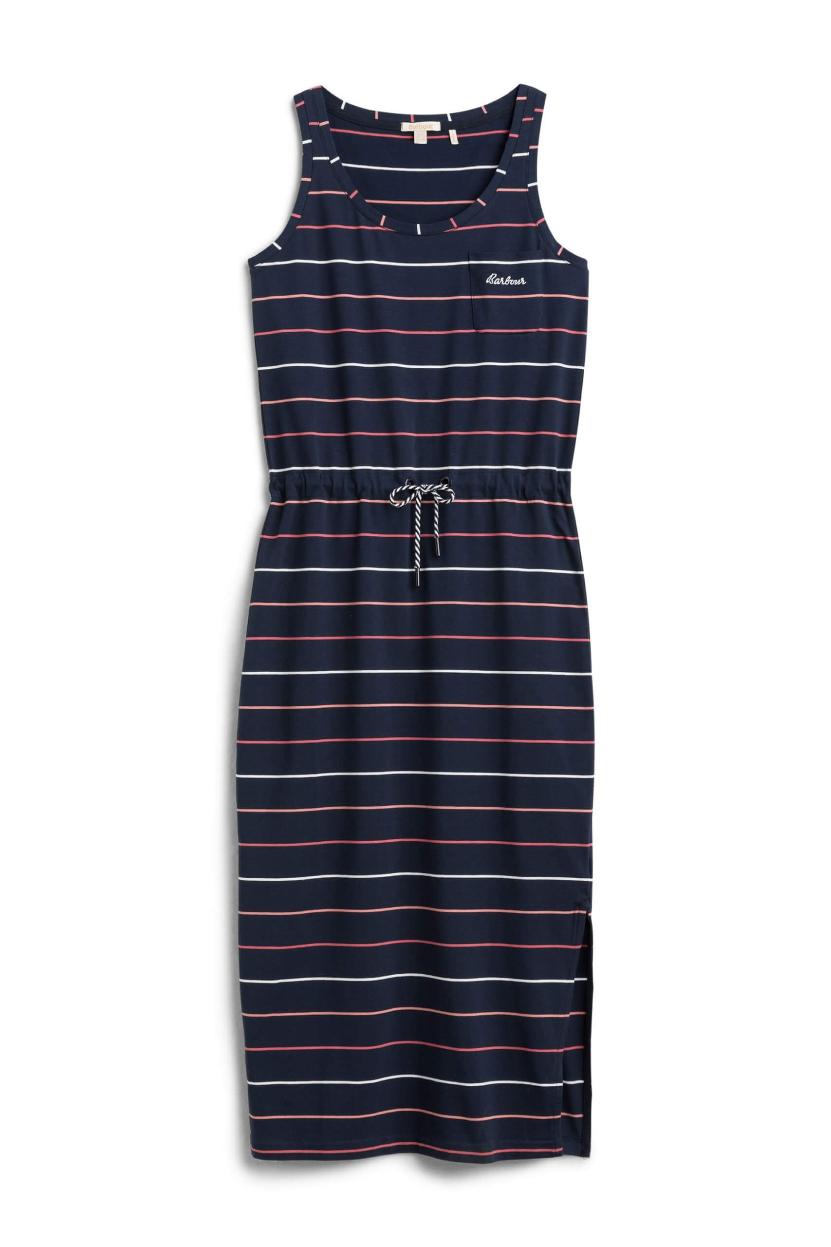 Stitch Fix women’s navy, white, orange and red striped dress.