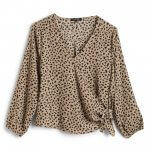 Stitch Fix Women’s long-sleeve leopard print wrap blouse with side knot.