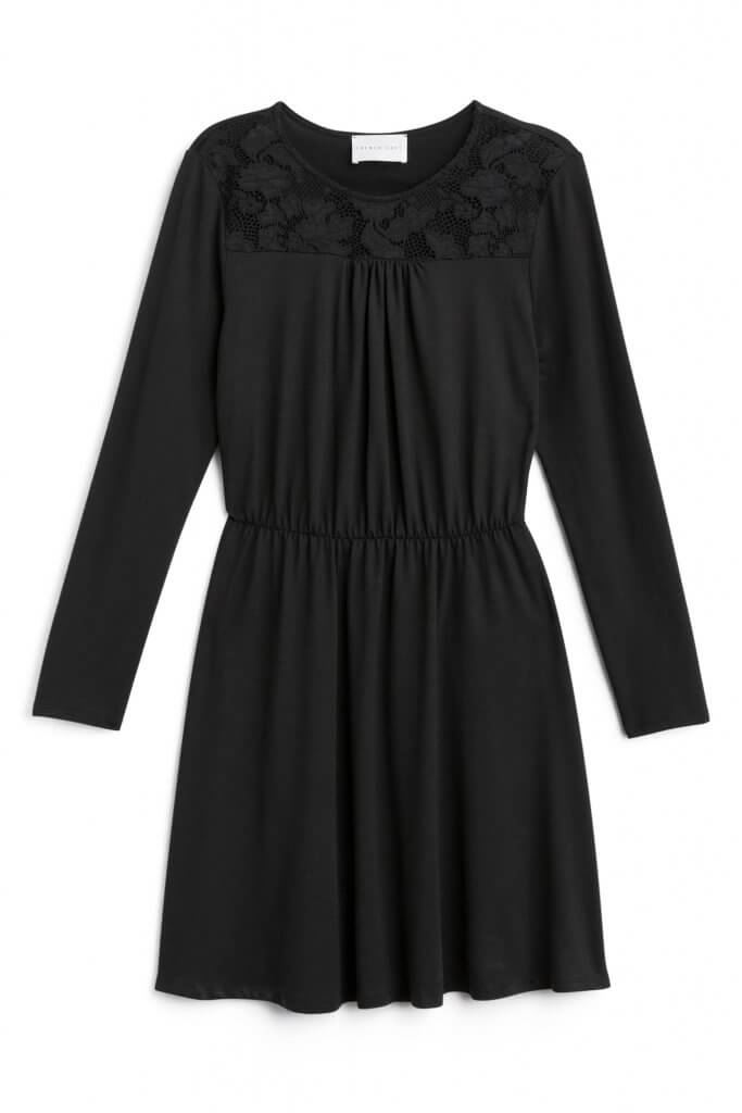 Stitch Fix women’s black long sleeve dress with lace neckline.