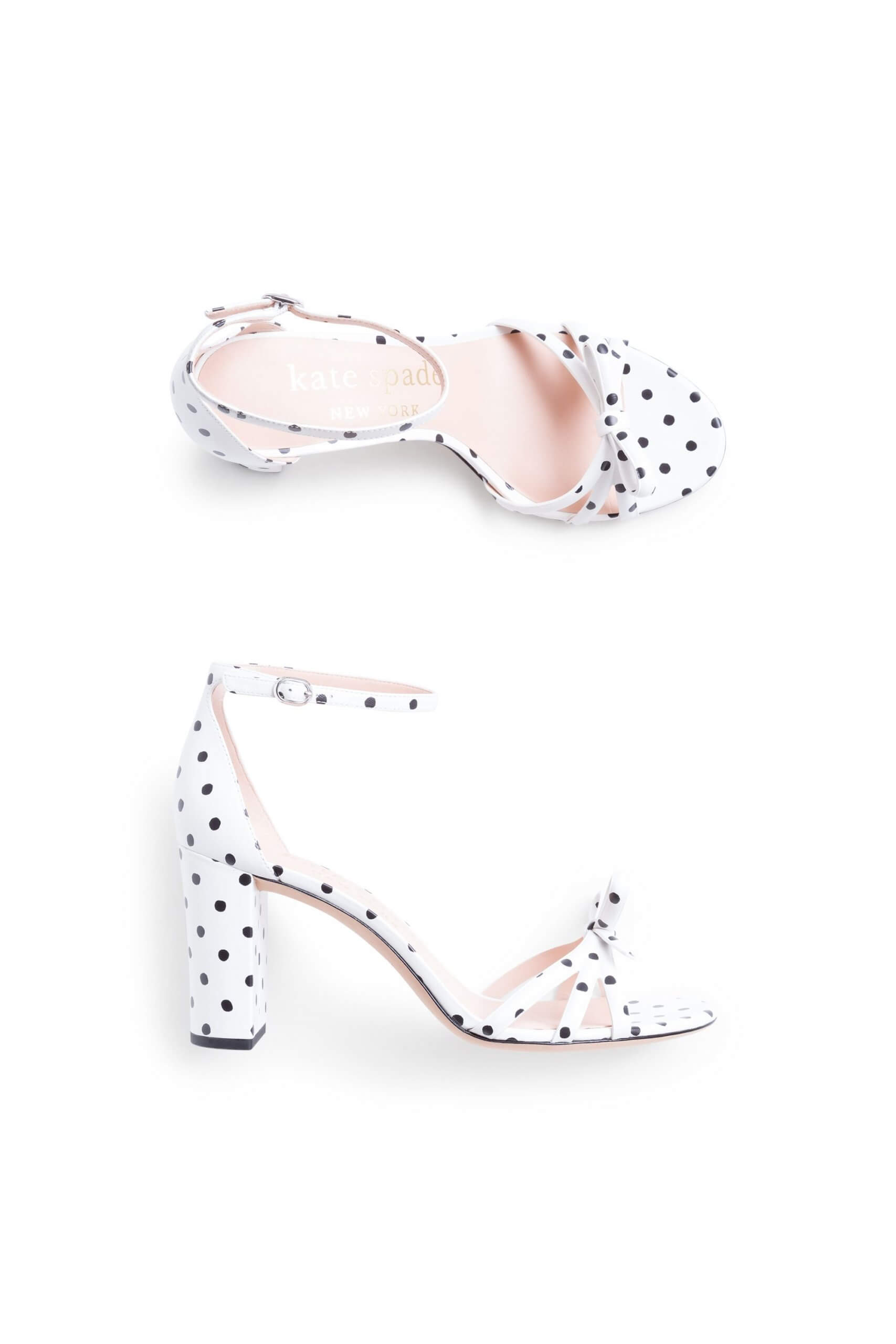 Stitch Fix women’s white polka dot block heels.