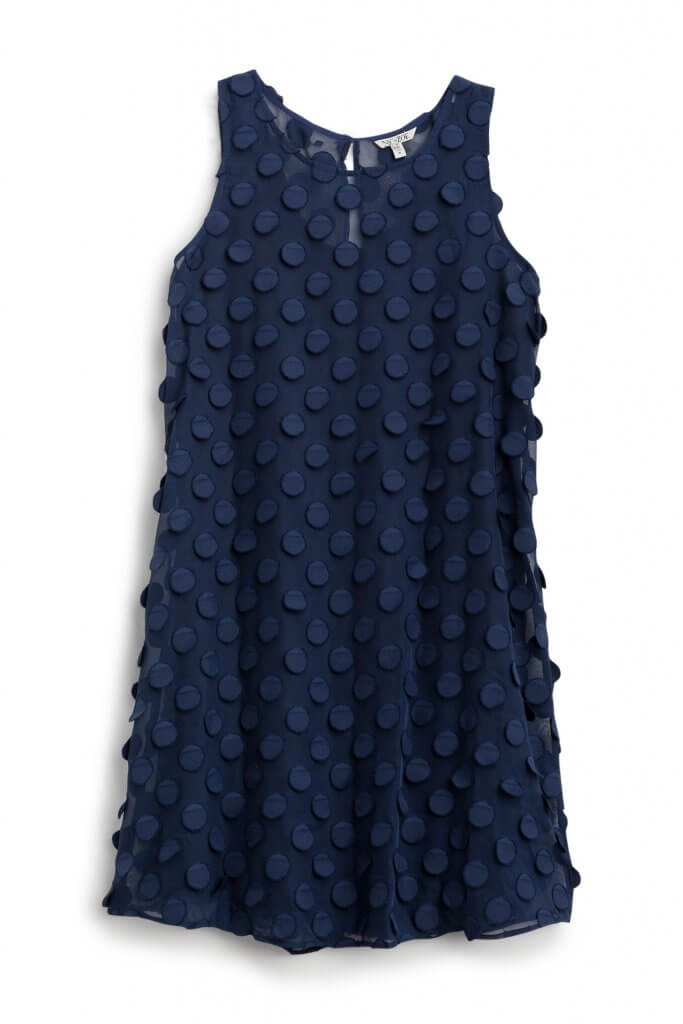 Stitch Fix Women’s blue Swiss dot knee-length sleeveless shift dress.