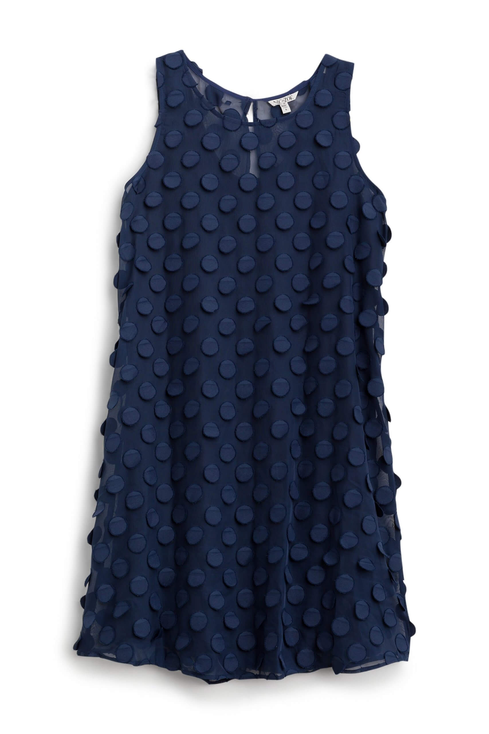Stitch Fix Women’s blue Swiss dot knee-length sleeveless shift dress.