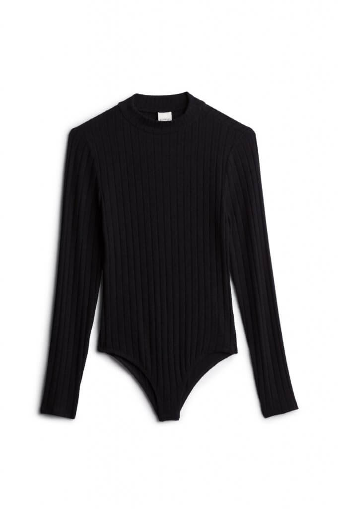 Stitch Fix women’s black long-sleeve ribbed bodysuit.
