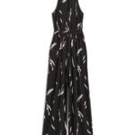 Stitch Fix Summer Cocktail Attire black halter neck jumpsuit with white abstract print.