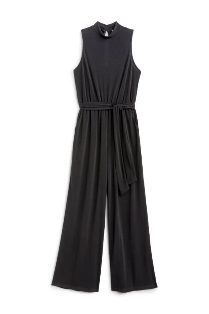 Stitch Fix Women’s Collection featuring black jumpsuit with tie waist detail.