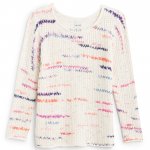 Stitch Fix women’s white pullover sweater with multi-colored thread details.