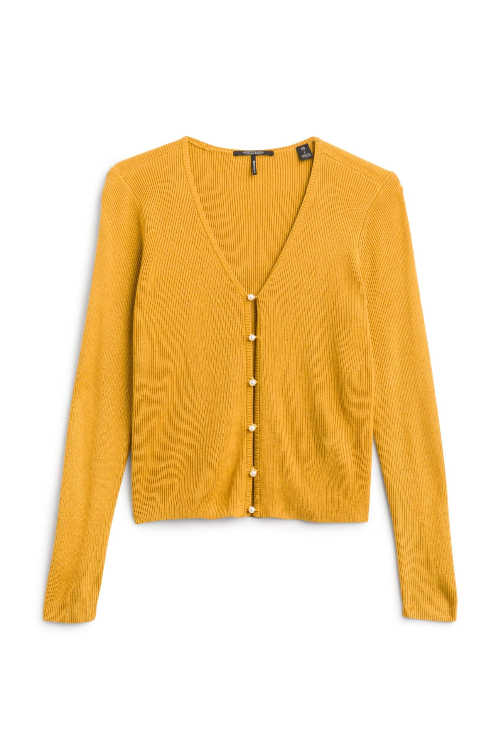 Stitch Fix women’s mustard yellow button-front cardigan.