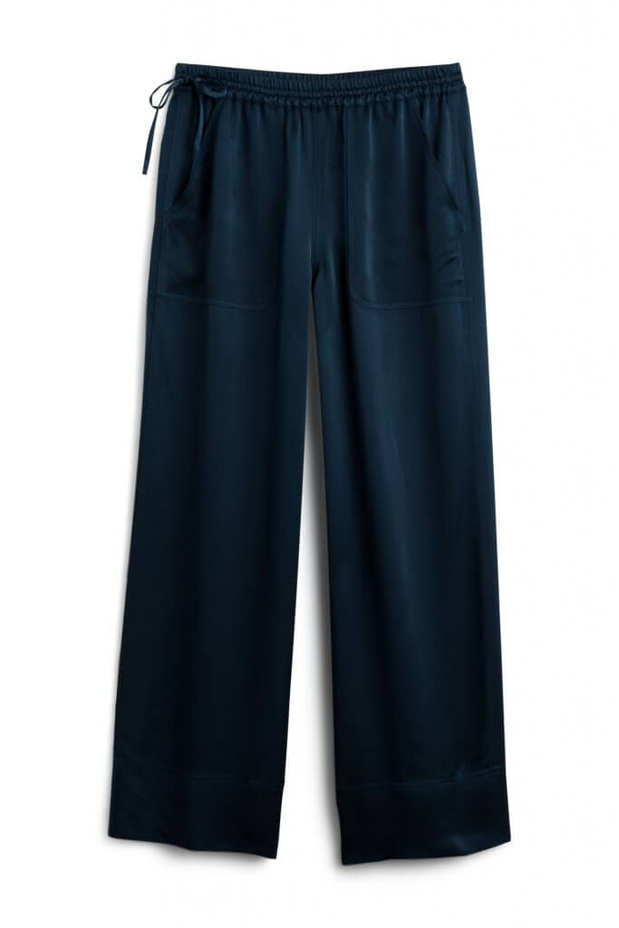 Stitch Fix women’s luxury fabric navy silk wide-leg pants.