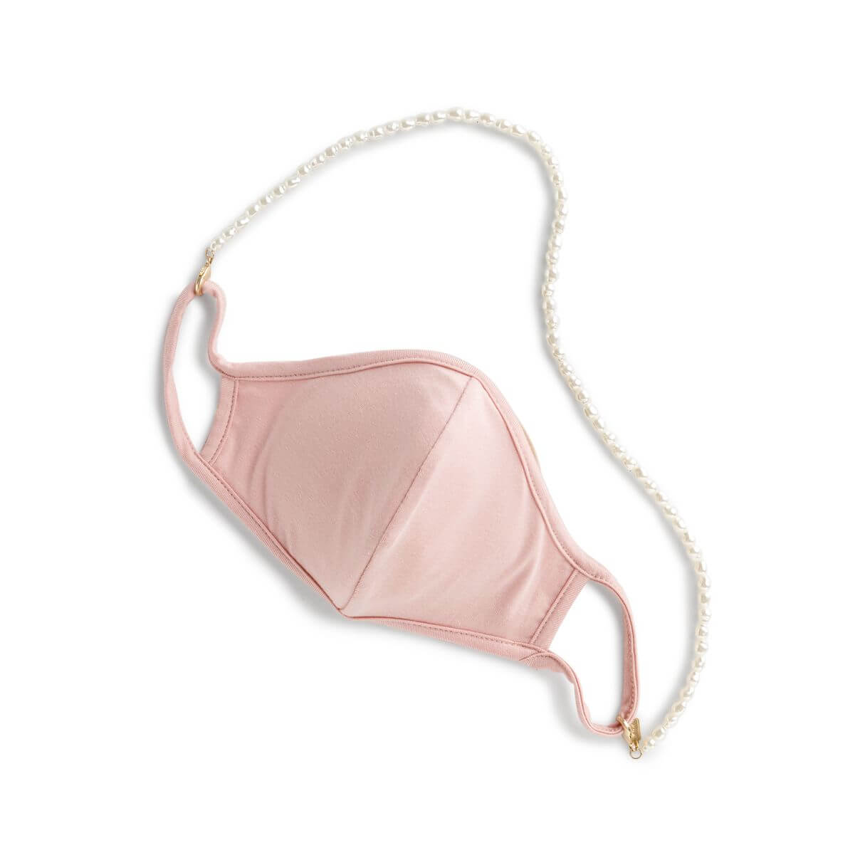 Stitch Fix Women's Mask in pink with white pearl mask necklace.