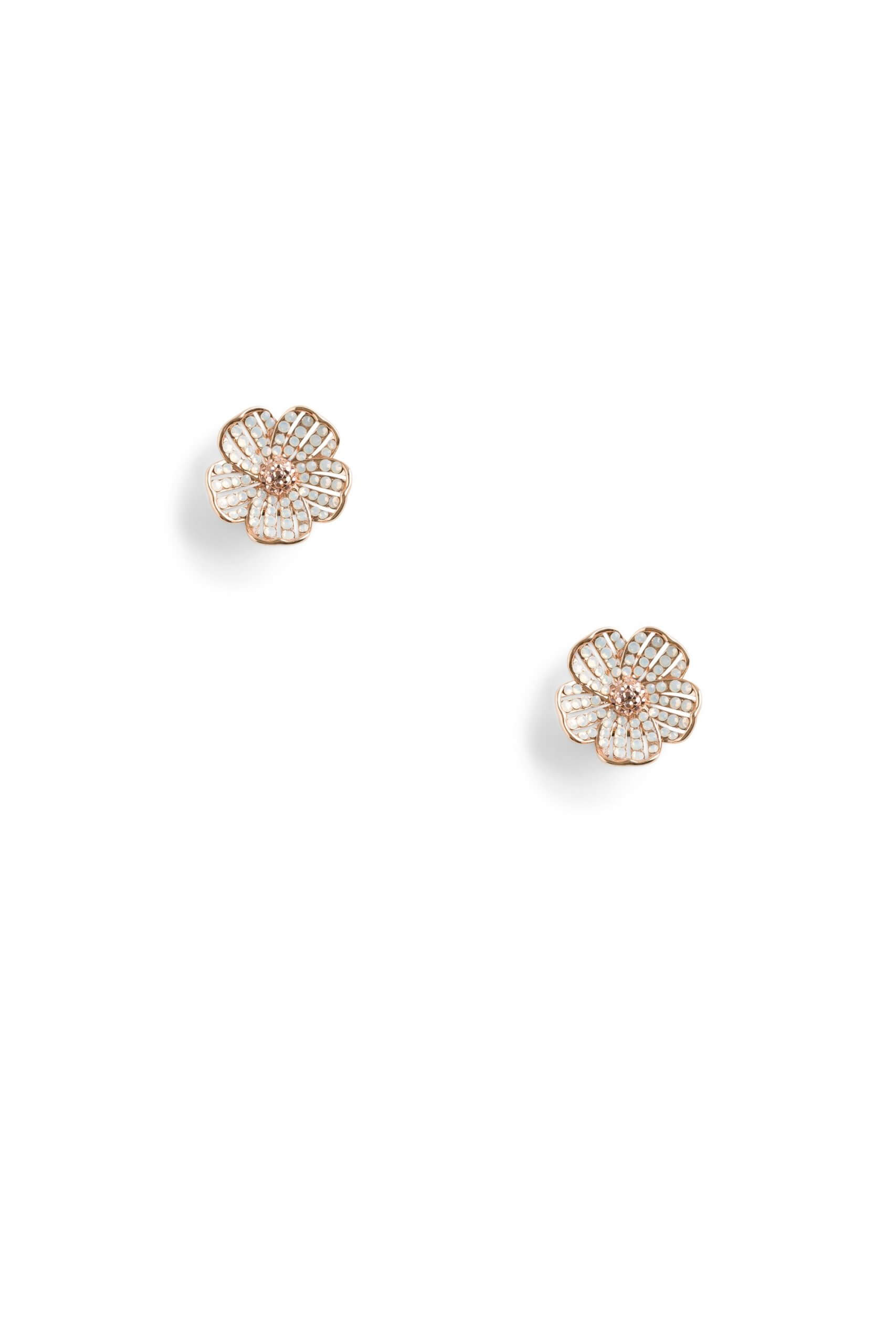 Stitch Fix women’s gold and white flower-shaped earrings.