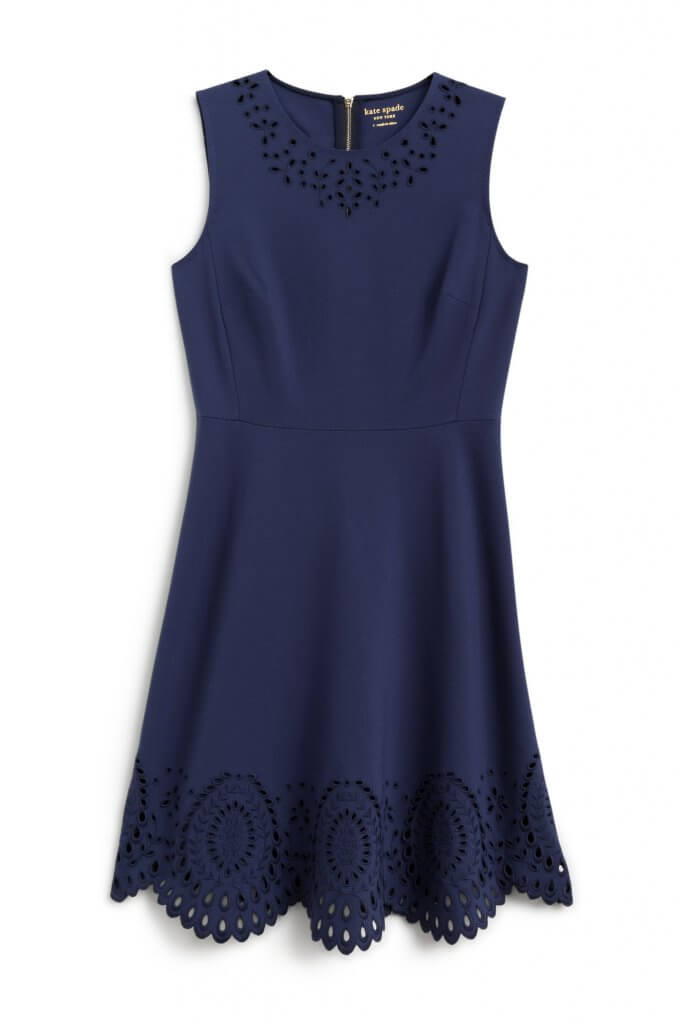 Stitch Fix women’s navy sleeveless eyelet hem dress.