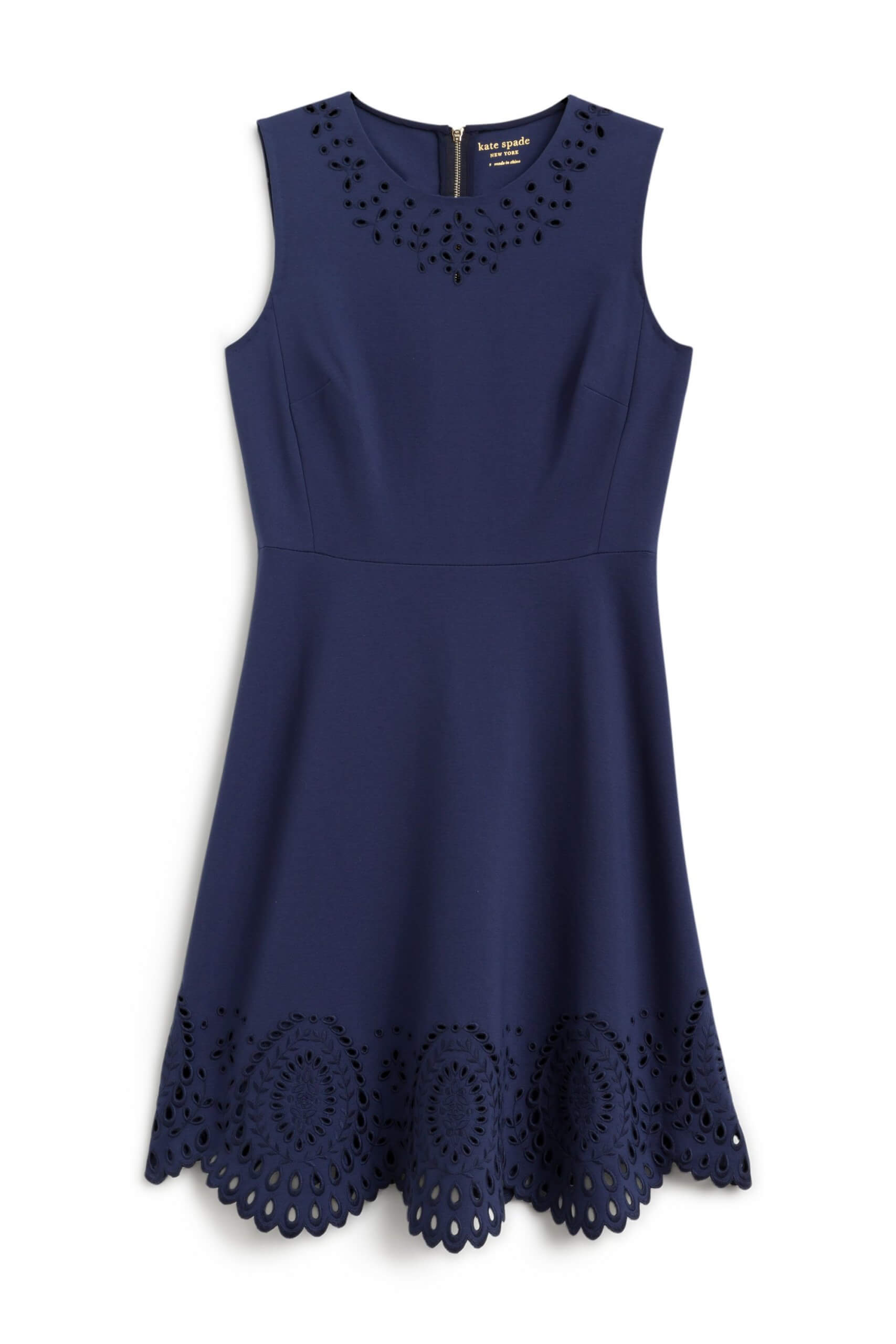 Stitch Fix women’s navy sleeveless eyelet hem dress.