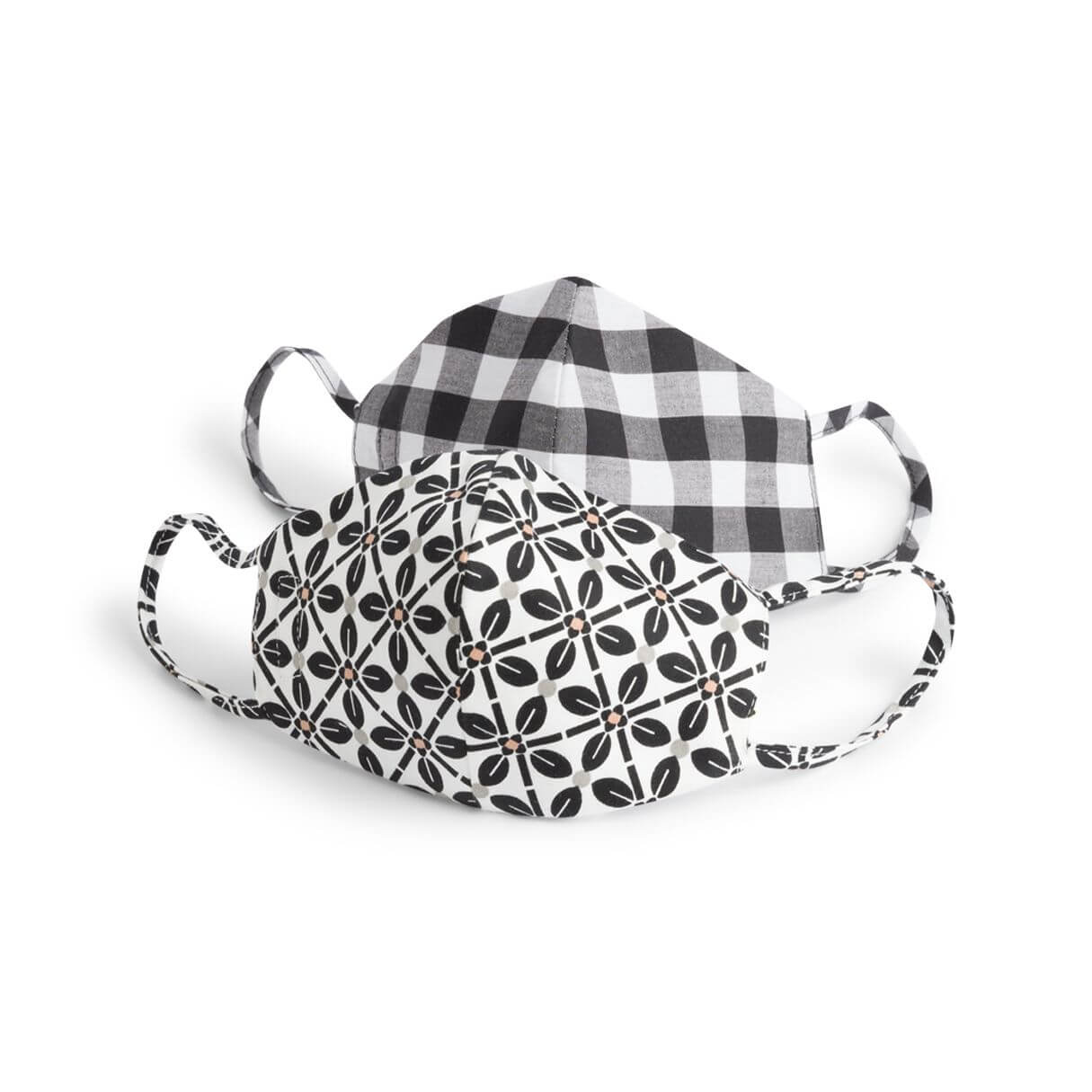 Stitch Fix Women’s mask in black and white gingham print and black and white floral print.