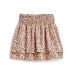 Stitch Fix women's pink, white and green smocked-waist, ruffle mini skirt.