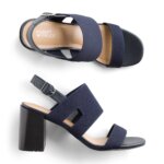 Stitch Fix women’s navy knit heeled sandals with black block heels.