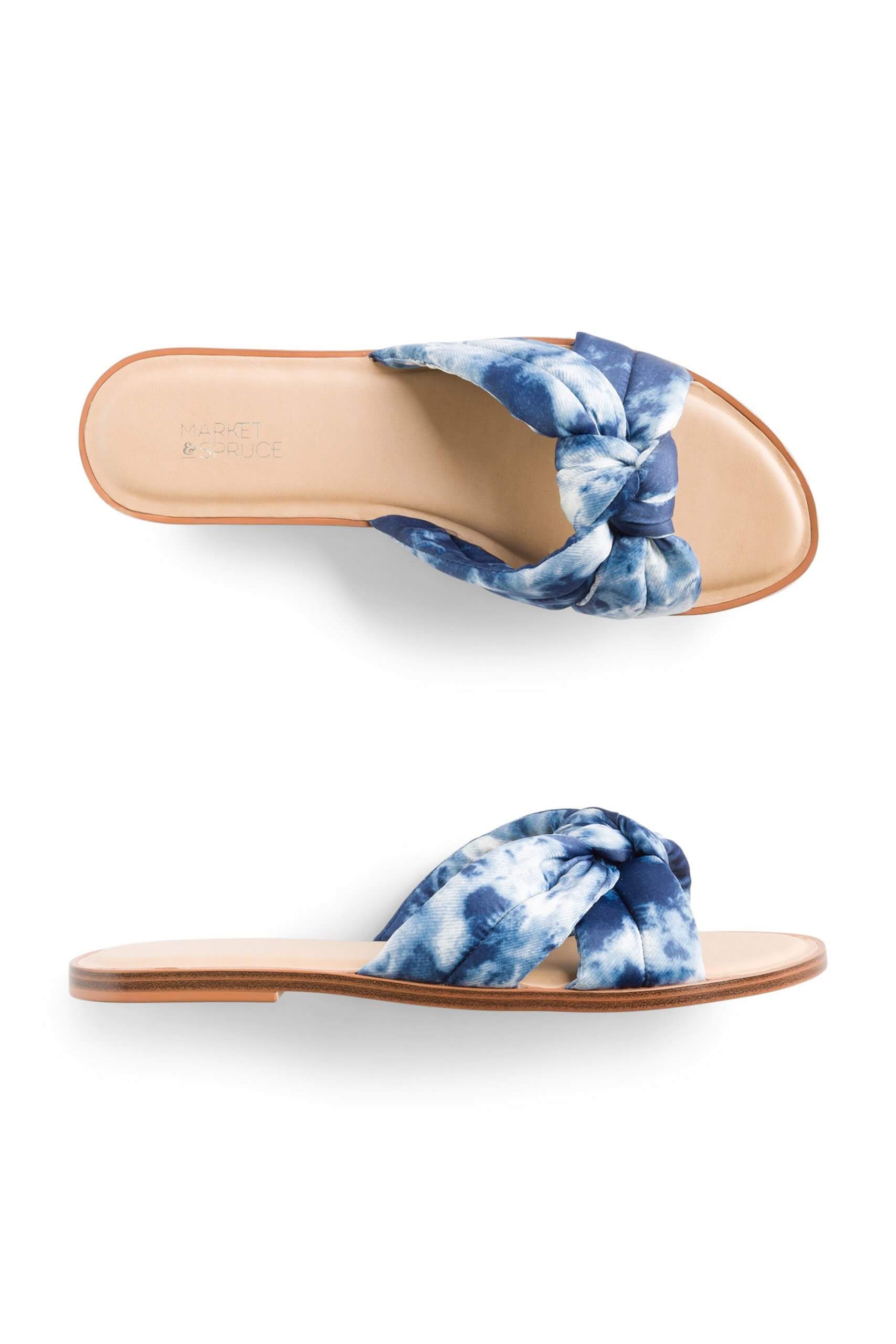 Stitch Fix Women’s navy and white tie-dye slide sandals.