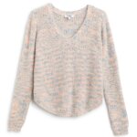 Stitch Fix women's multi-colored, speckled v-neck sweater.