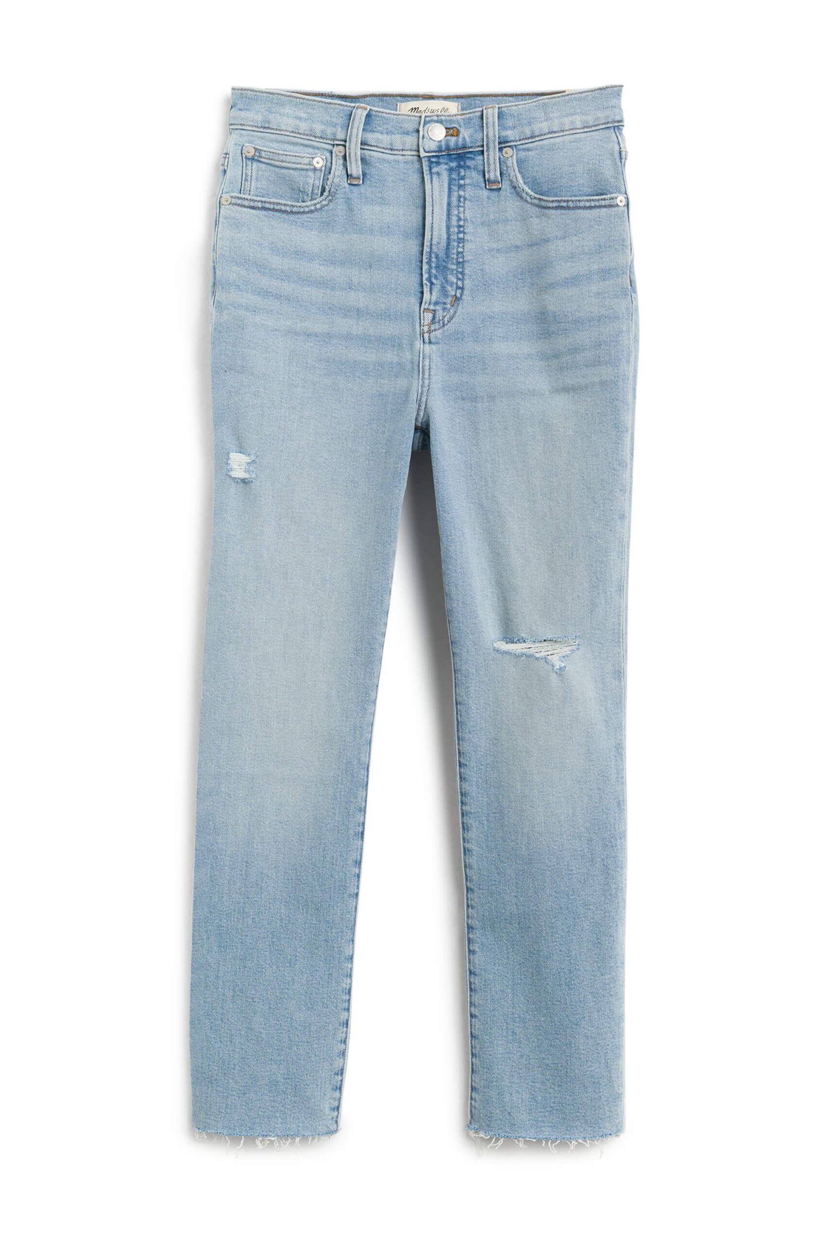Stitch Fix women's light blue distressed jeans.