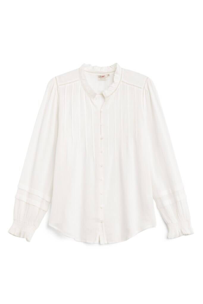 Stitch Fix women’s white long-sleeve button-front blouse.