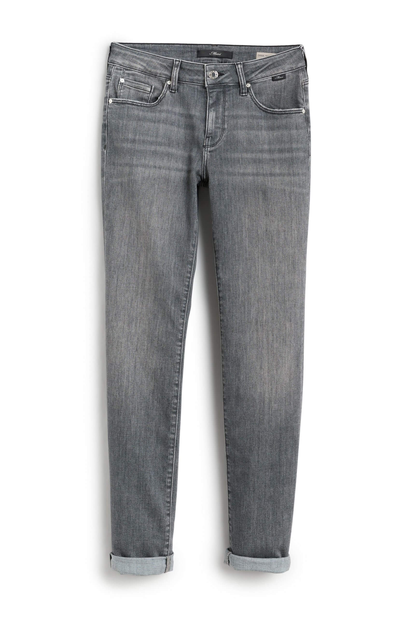 Stitch Fix women’s light grey boyfriend jeans with cuffed hems.