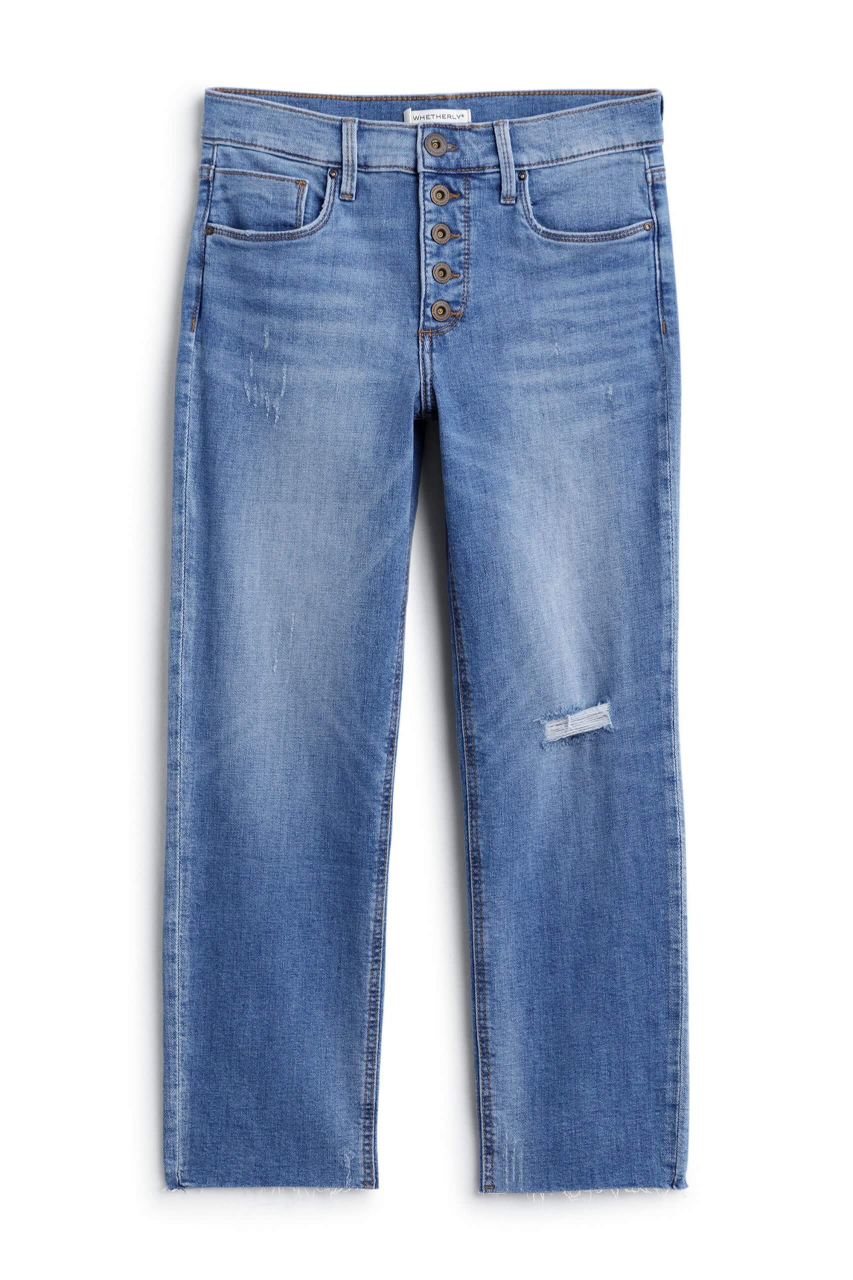 Stitch Fix women’s straight-leg distressed denim with scissor hems.