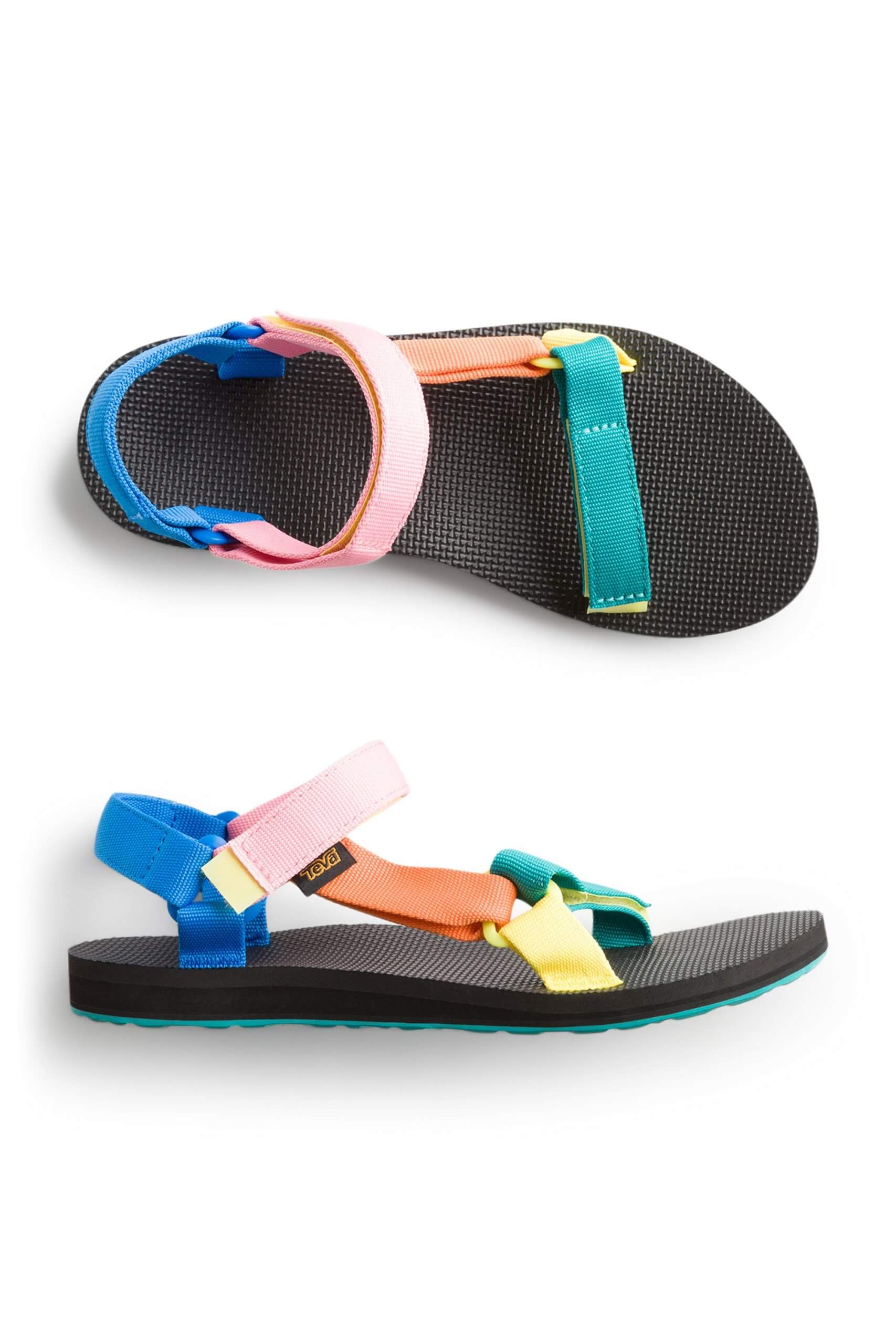 Stitch Fix women’s velcro sport sandals with black sole and multi-color straps.