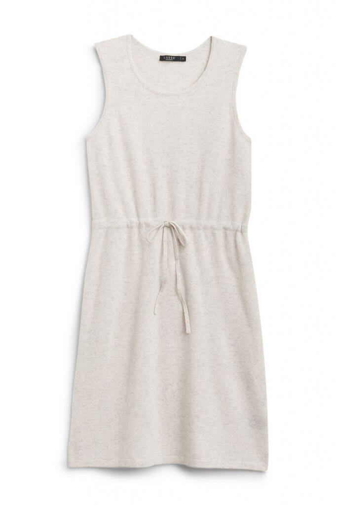 Stitch Fix women’s luxury fabric cashmere ivory dress with tie waist.