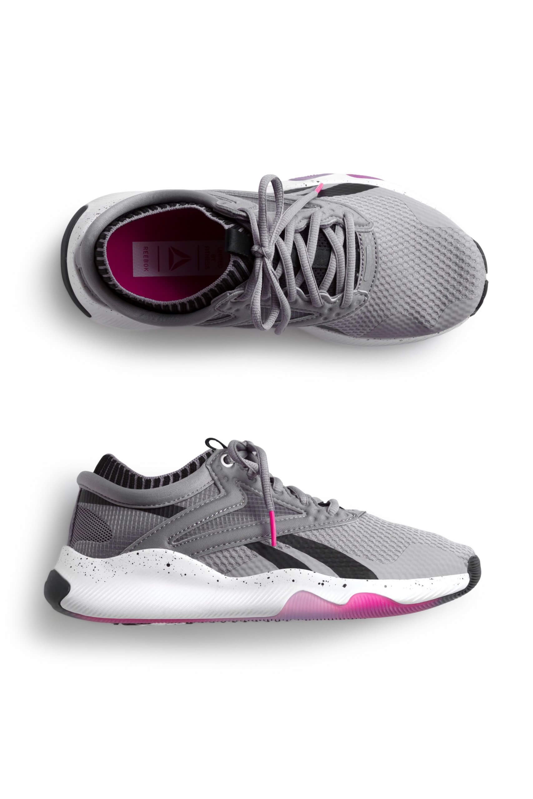 Stitch Fix Women’s grey sneaker with white and pink sole.