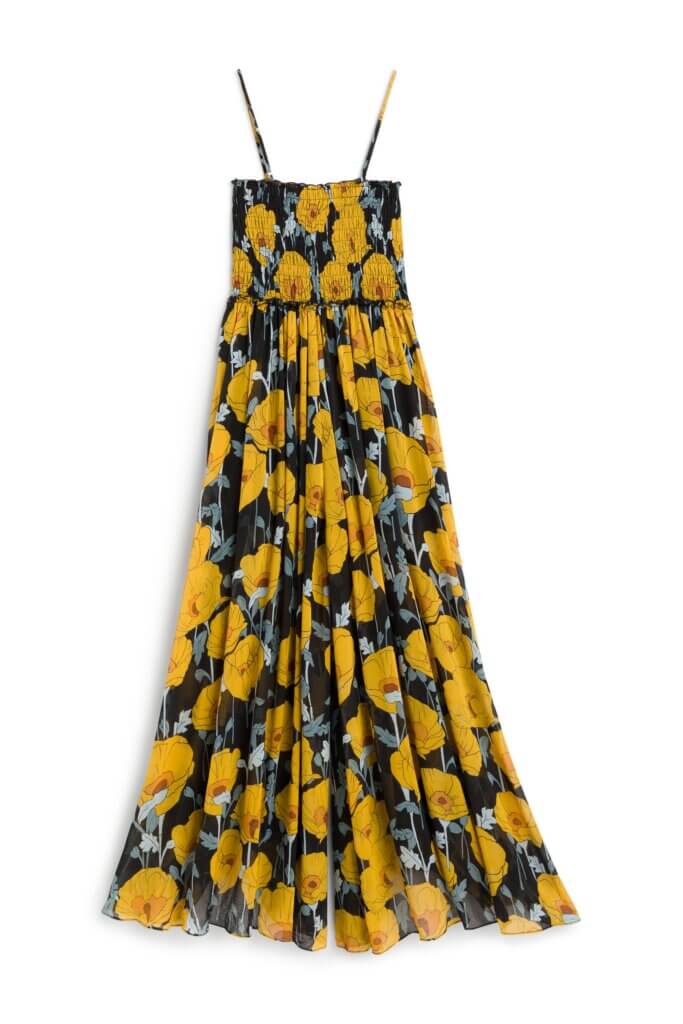 Stitch Fix Summer Cocktail Attire yellow floral wide-leg jumpsuit.