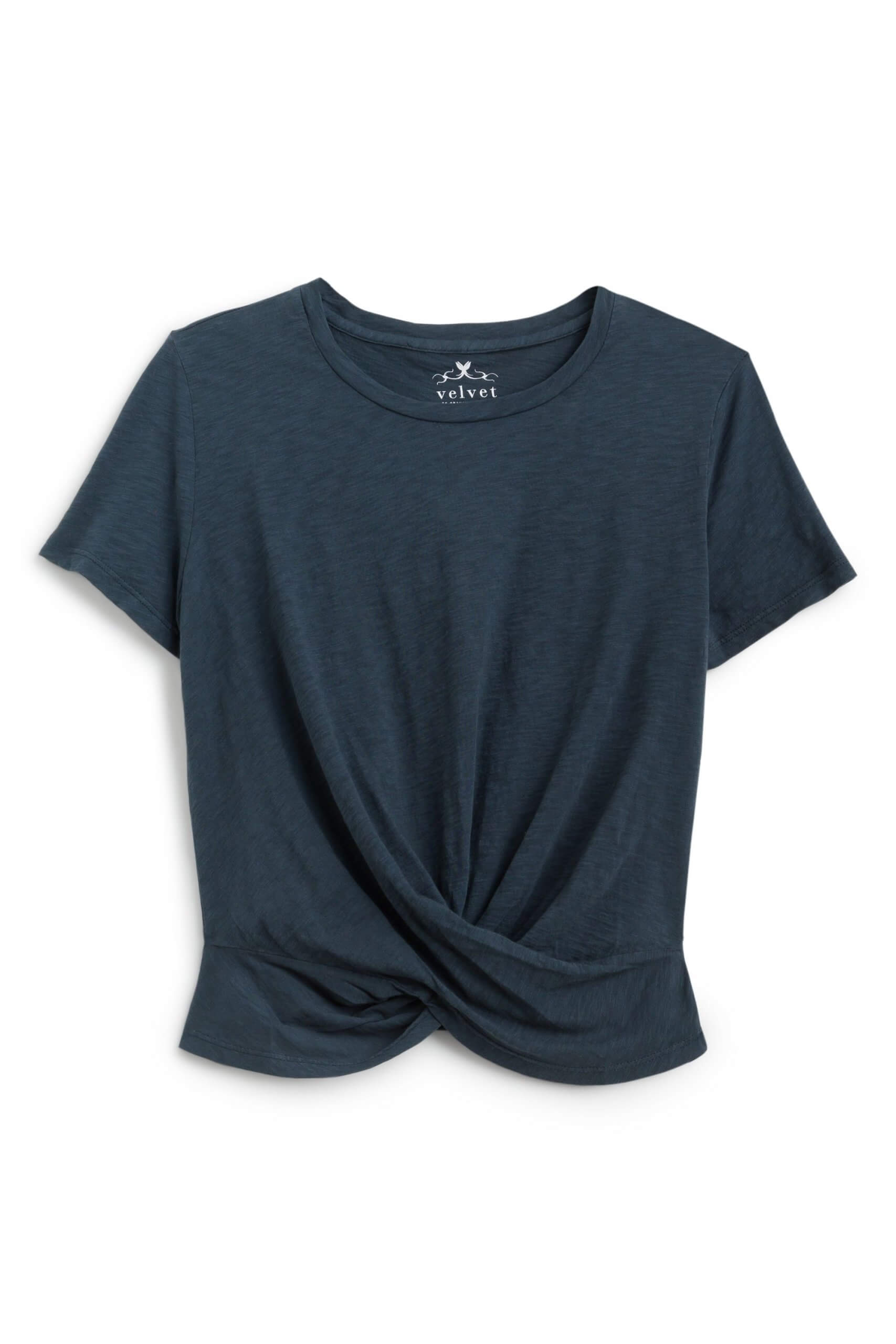 Stitch Fix women’s navy T-shirt with twisted front hem.