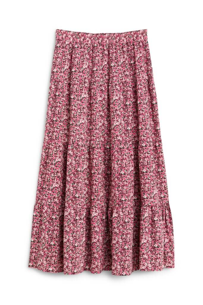 Stitch Fix women’s micro-floral pink tiered maxi skirt.