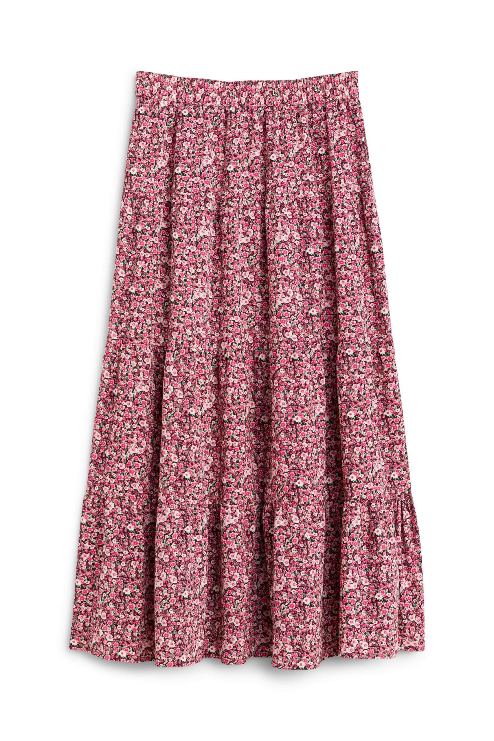 Stitch Fix women’s micro-floral pink tiered maxi skirt.