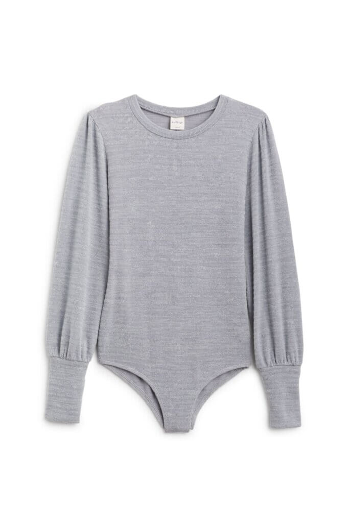 Stitch Fix women’s grey long-sleeve bodysuit.