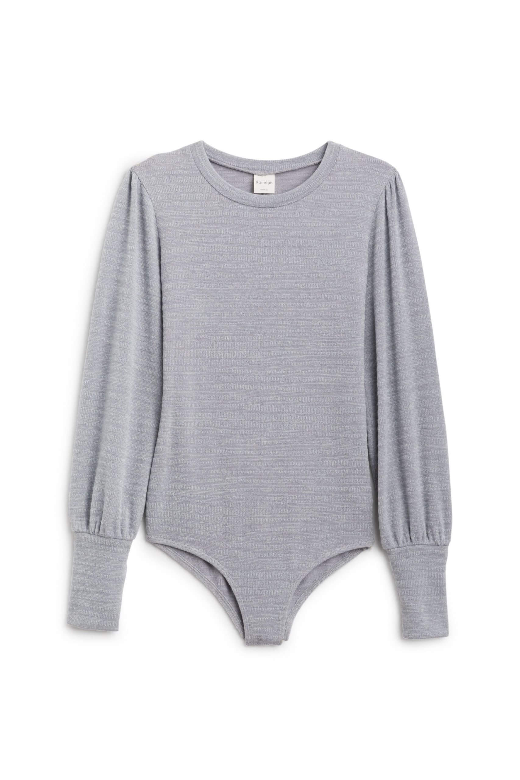 Stitch Fix women’s grey textured long-sleeve bodysuit.