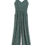 Stitch Fix Summer Cocktail Attire green jumpsuit with abstract grey print.
