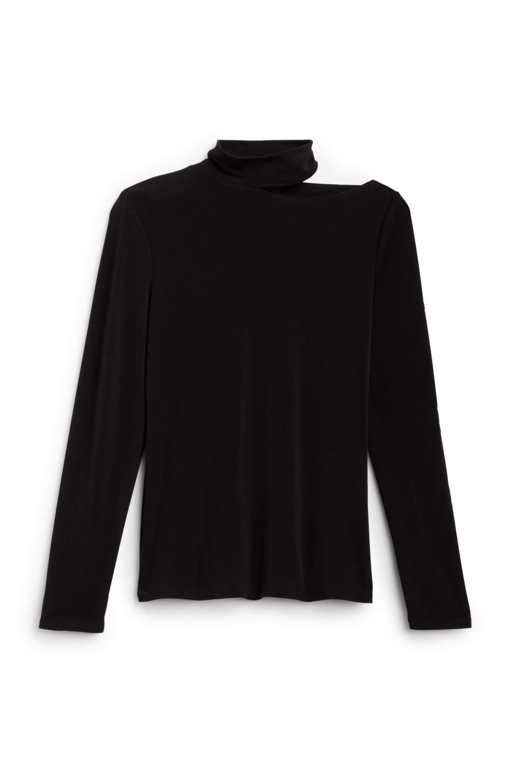 Stitch Fix women’s mock neck long-sleeve top with asymmetrical shoulder cut-out detail.