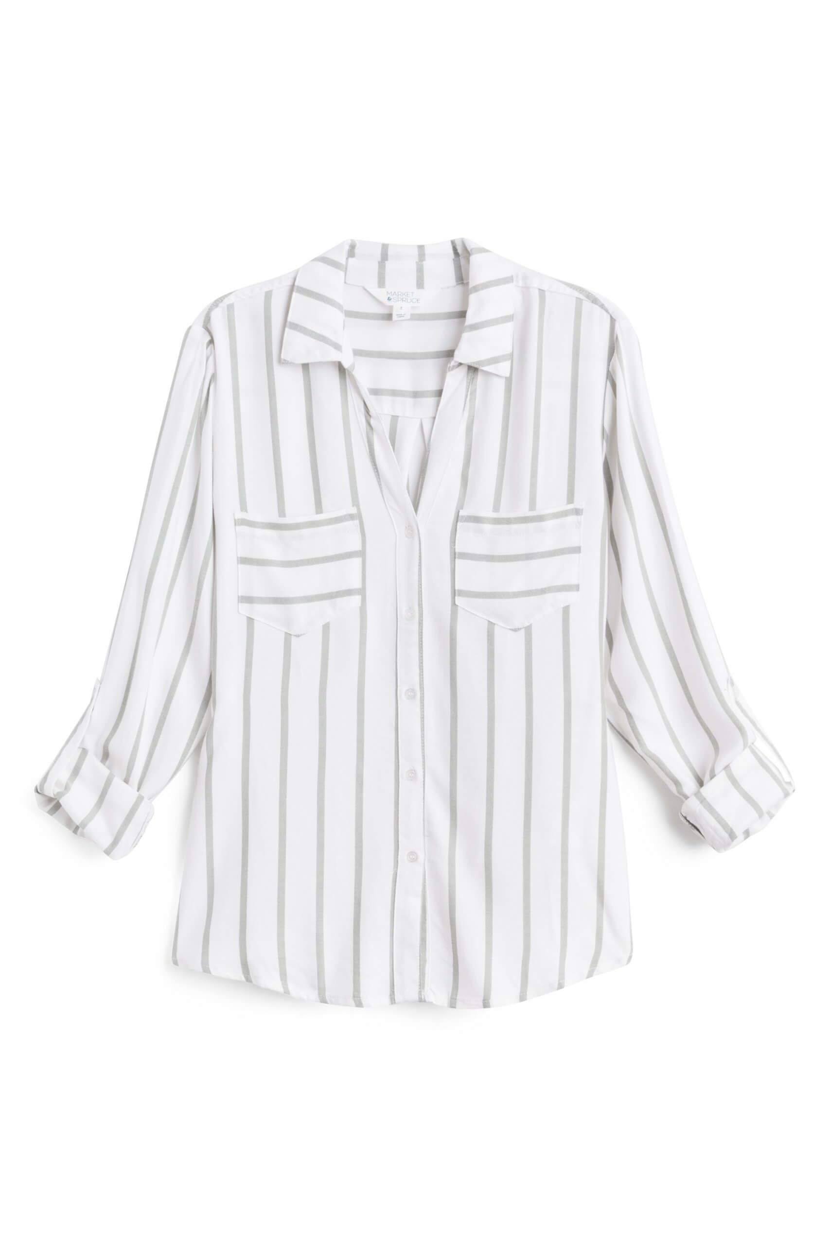 Stitch Fix Women's white striped collared shirt.
