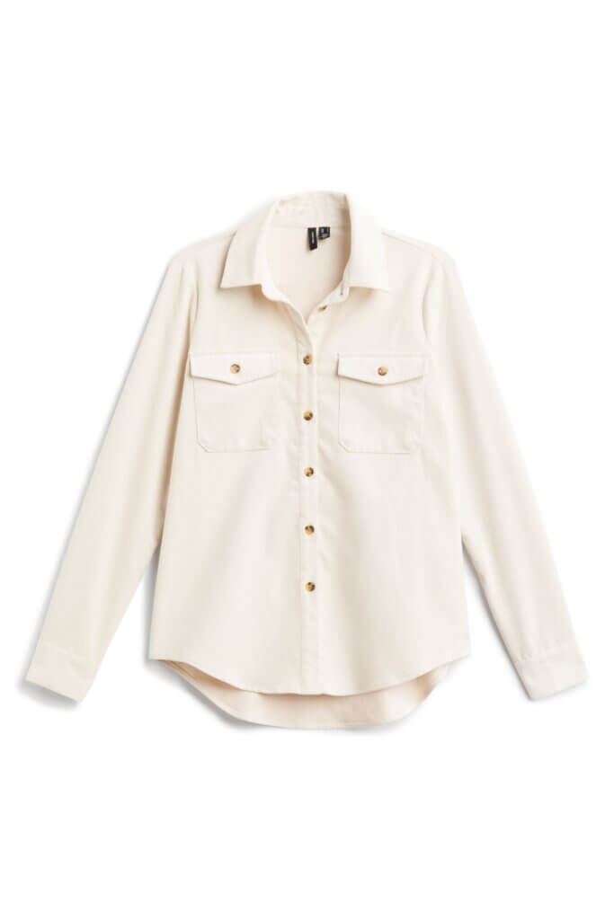Stitch Fix women’s cream button-up shacket.