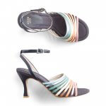 Stitch Fix Women’s black heels with rainbow straps and black ankle strap.