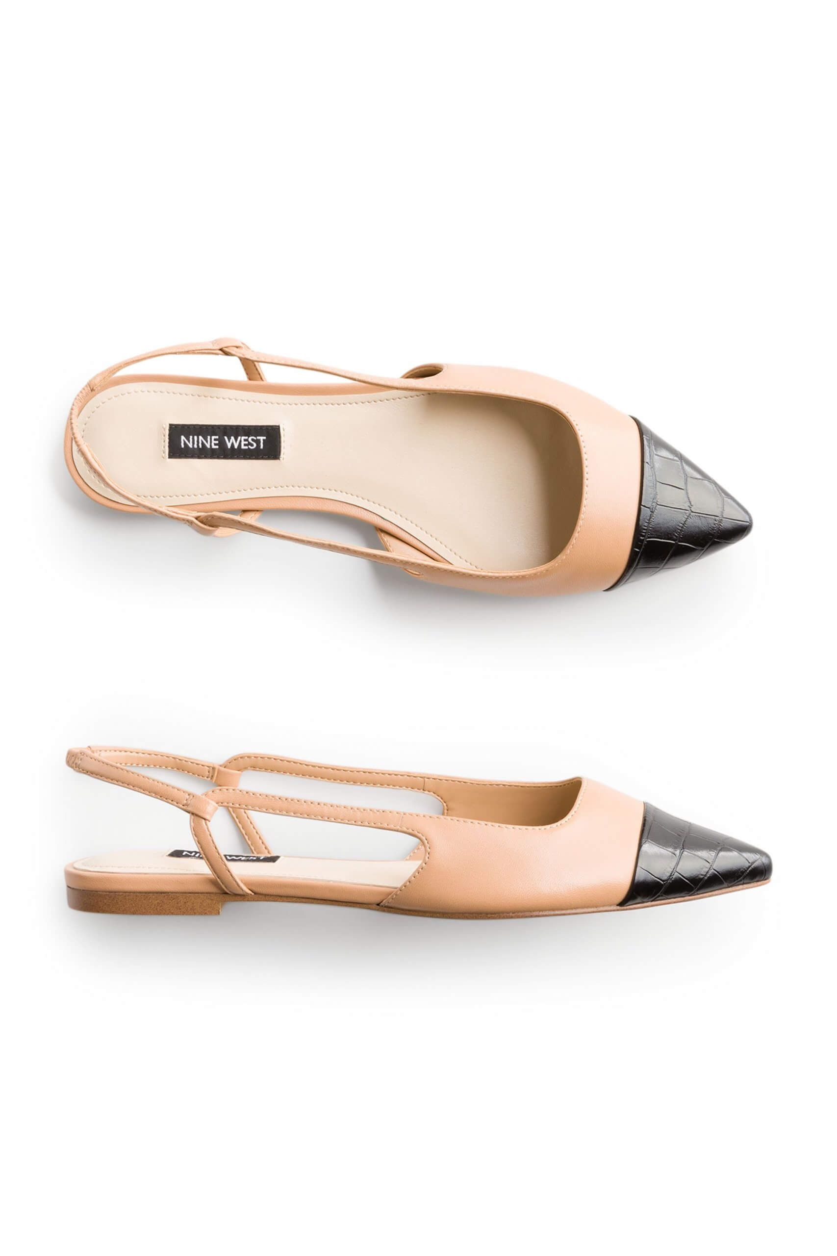 Stitch Fix women’s nude sling-back flats with black pointed toe.
