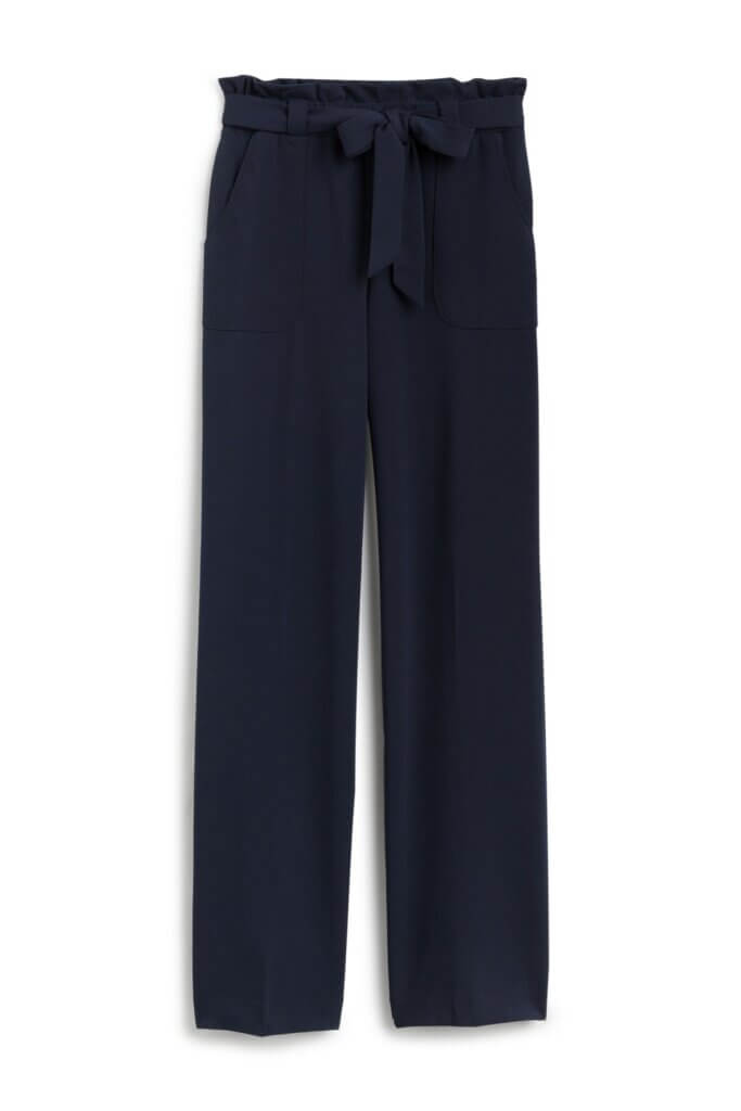 Stitch Fix women's navy blue, belted, high-waisted pants.