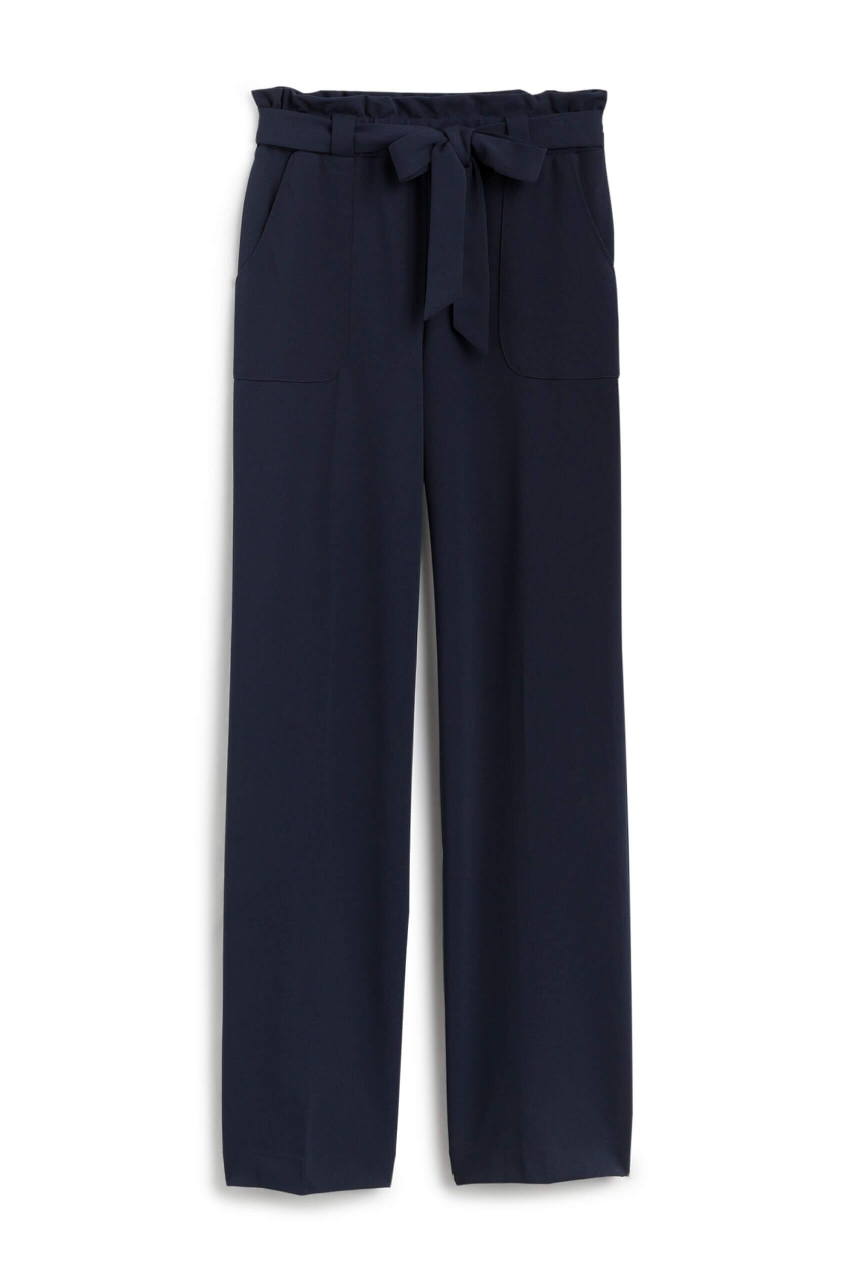 Stitch Fix women's navy blue, belted, high-waisted pants.