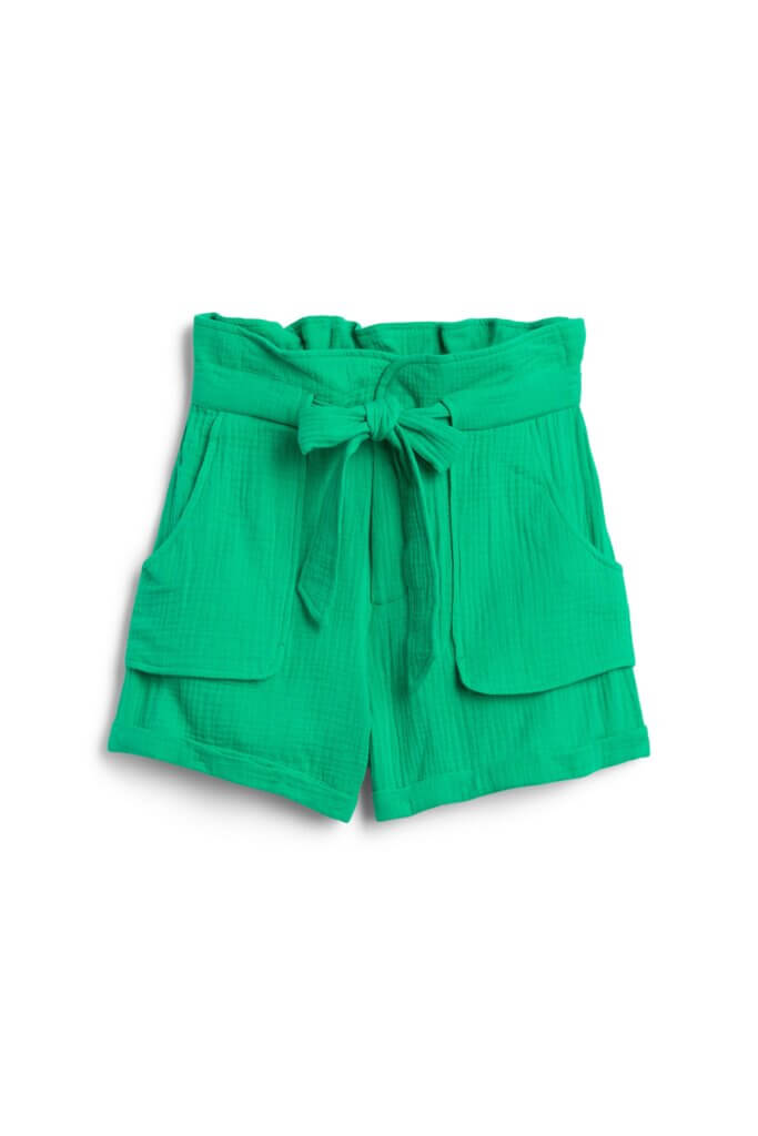 Stitch Fix women’s green tie-waist paperbag shorts.