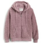 Stitch Fix women's mauve zip-up teddy bear jacket.