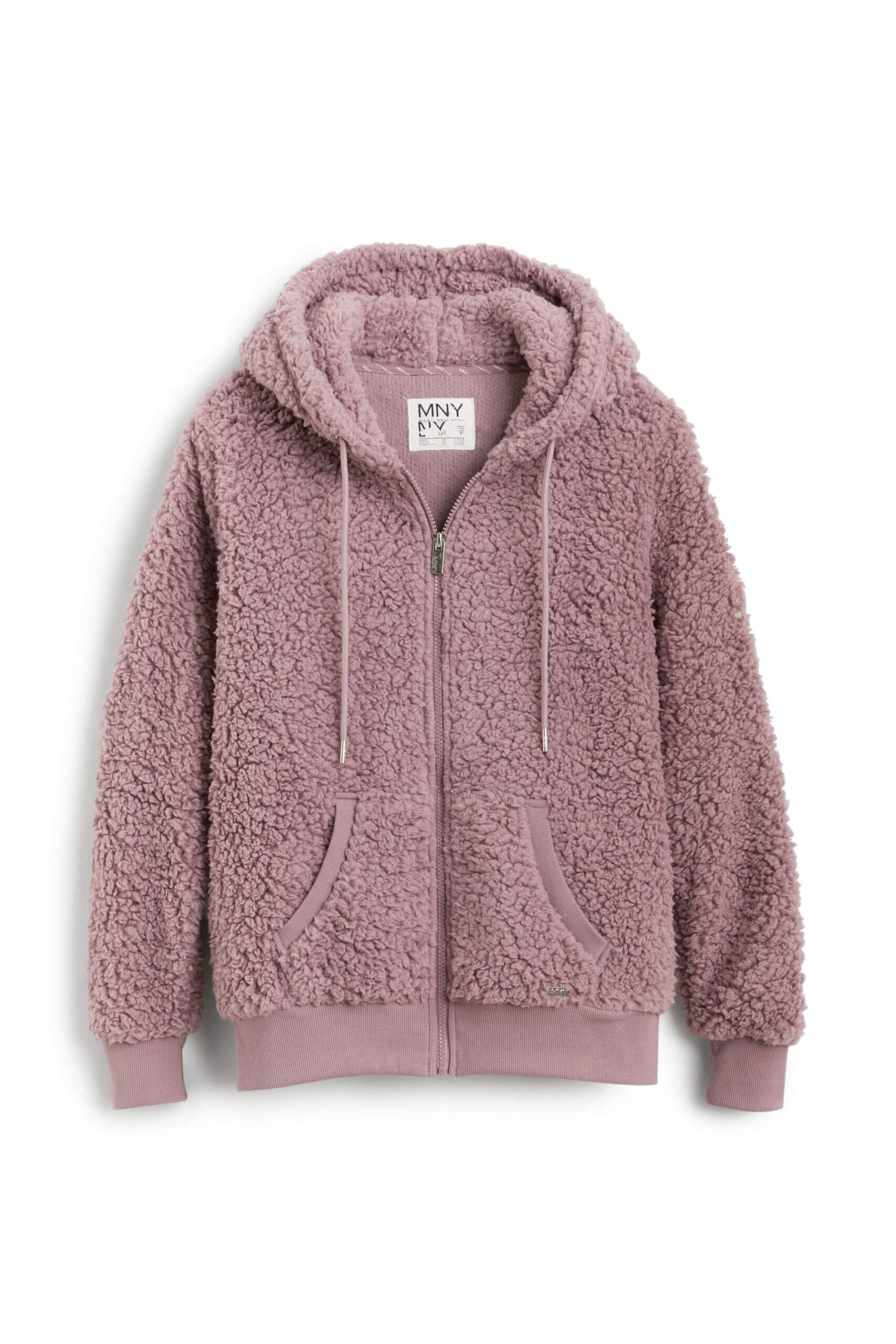 Stitch Fix women's mauve zip-up teddy bear jacket.