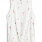 Stitch Fix women’s luxury fabric Pima cotton white floral print tank with front twist.